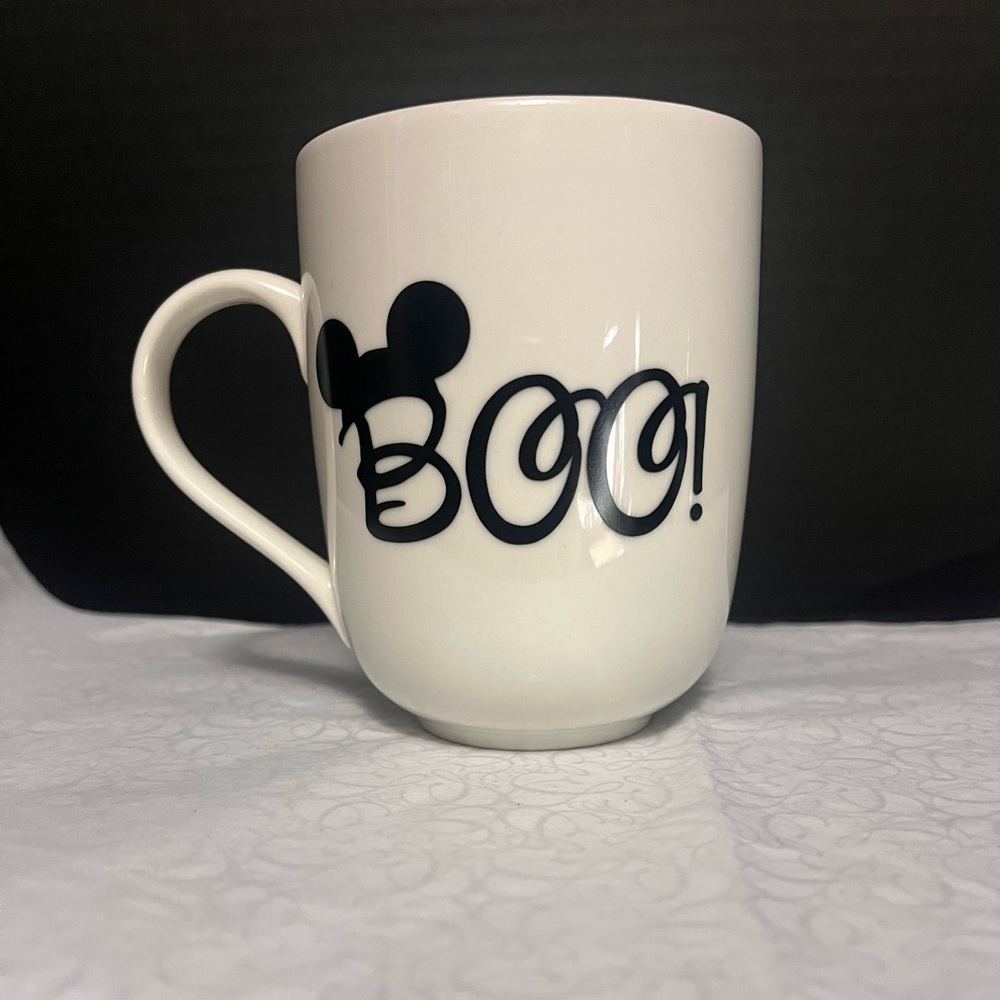 HALLOWEEN Boo! Mug 
White with Black Boo & Mouse Ears graphic